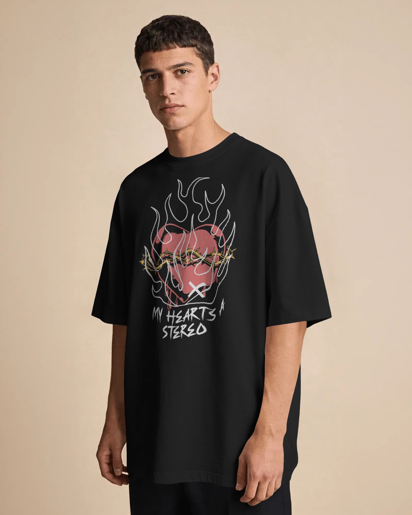 Frenzzy's Unisex Oversized Tee - French Thick Cotton : Stereo Hearts Edition